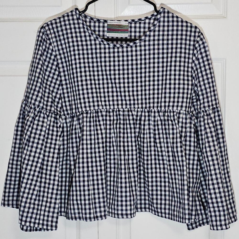 Urban Renewal The Ragged Priest Women's Gingham Crop Blouse Large Blue White
